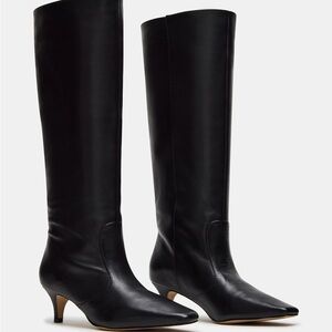 New Steve Madden Lander Black Knee High Kitten Heel Boots Booties 8 Faux Leather
